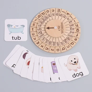 Деревянные блоки Для чтения Игра Для написания Согласных и Гласных Флэш-карт Монтессори, Вращающаяся Обучающая Игрушка для Алфавита