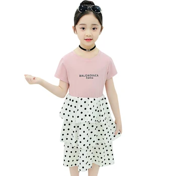 Платье для девочек с рисунком в горошек для девочек, повседневное детское платье в стиле Кэжуал, летняя одежда для девочек 6 8 10 12 14 0