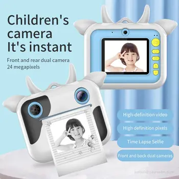 Видео и фотокамера 1080P HD, игрушки, милая корова, детская камера, камера мгновенной печати для детей, подарок на день рождения, Рождество, Детский день.