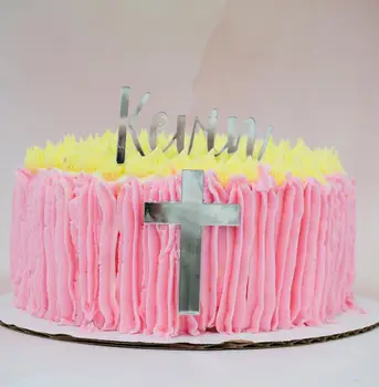 Именная табличка с названием торта для крещения ребенка, Топпер для торта с именем крещения и крестом, топпер для торта для душа ребенка