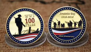 1918-2018 100-я годовщина Дня Перемирия Коллекция сувениров с позолоченными памятными монетами Первой мировой войны