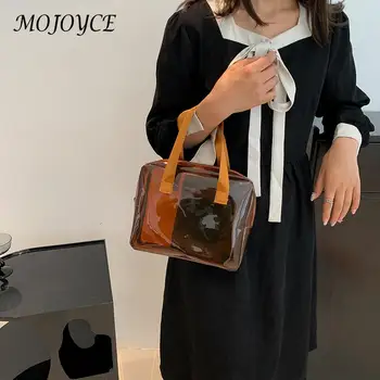 Женская косметичка, большая вместительная сумка через плечо из ПВХ, однотонная сумка-тоут, простая женская сумка для офиса, путешествий, покупок и отдыха