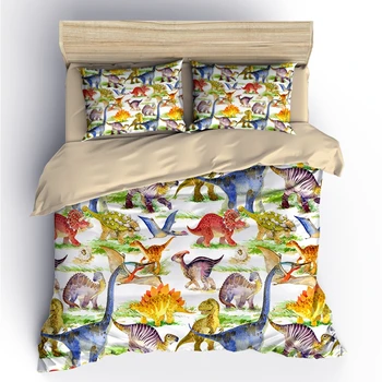 AHSNME Комплект постельного белья с 3D эффектом динозавра, Летний комплект постельного белья с мультяшным динозавром, индивидуальный комплект постельного белья King Queen 0
