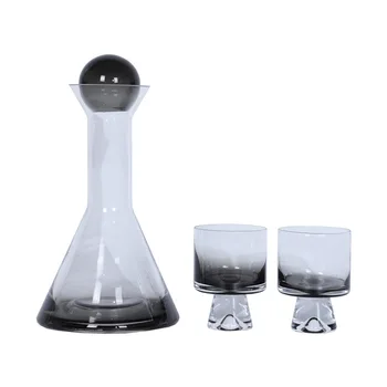 Дымчато-серый стеклянный винный набор, простой современный минималистичный Черный титан, золотые пластины, металлические украшения, Винный набор, Украшение чайного столика