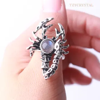 Винтажное модное Серое Лабрадоритовое кольцо со Скорпионом, ювелирные изделия из хрусталя на указательный палец