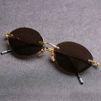 Солнцезащитные очки Zerosun без оправы, мужские Овальные Солнцезащитные очки из натурального стекла, минералов, камней для мужчин и женщин, ретро Коричневые линзы, защита от царапин 0