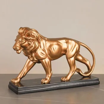 Статуя Льва золотого цвета в европейском стиле, Скульптура властного животного из смолы, домашняя гостиная, художественное оформление комнаты Бесплатная доставка