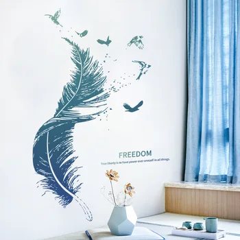 1 шт. коммерческое украшение стены крыльца спальни с синими перьями, наклейки на стену, простая паста для украшения комнаты