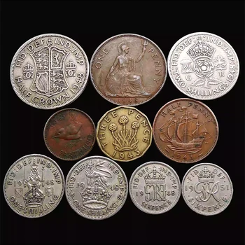 Великобритания, набор монет из 10 штук, 1937-1949, состояние бывшее в употреблении, оригинальная монета для коллекции