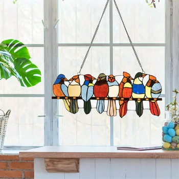 Мини-витражное окно для птиц, Подвесная Ловушка для солнца, Акриловые Подвесные украшения для птиц, Акриловые Подвесные аксессуары для домашнего декора 0