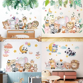 Наклейки на стены с мультяшными животными для детской комнаты, наклейки для декора стен детской комнаты, Лесная вечеринка, Детская комната, Фрески в детской, обои для рабочего стола