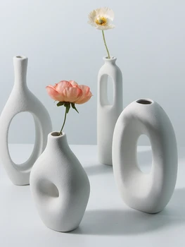 Белые керамические вазы ins Простой домашний декор Декор комнаты Современные декоративные вазы Скандинавские вазы ретро мебель для дома 0