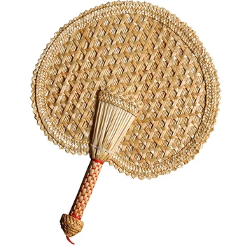 Ручной веер из плетеной соломы, старый летний натуральный ручной веер, экологически чистый ручной веер, декоративный круглый веер
