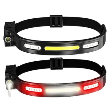 COB LED Белый + красный свет, 5 режимов освещения, сенсорная фара, фара со встроенным аккумулятором, фонарик, перезаряжаемый USB-фонарик 0
