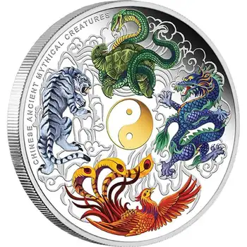 40 * 3 мм Красивые Китайские Древние Мифические Существа Дракон Тигр Вызов Серебряная Монета Австралия Тувалу 1 унция Посеребренные Монеты 0