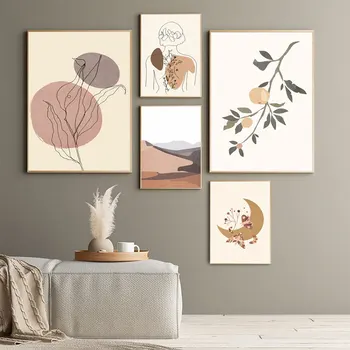 Эстетичный холст с бабочкой-мотыльком в стиле бохо, Абстрактный плакат с пустыней, Ботанический принт, Настенное искусство, Современное украшение дома