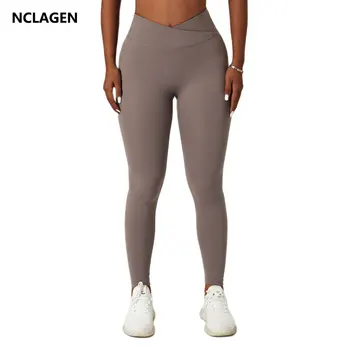 Брюки на шнуровке для йоги NCLAGEN, женская спортивная одежда для фитнеса, подтягивающие бедра, спортивные леггинсы с высокой талией, дышащие тренировочные колготки для бега.