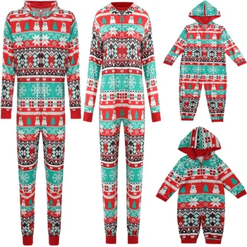 Одежда для отдыха, детский комбинезон с длинными рукавами, одежда для сна для взрослых, одежда для семьи, Рождественские Семейные пижамы с капюшоном