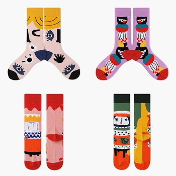 Осенне-зимние новые матрешки с иллюстрациями, женские носки в тюбике, европейские и американские носки, женские милые носки с граффити