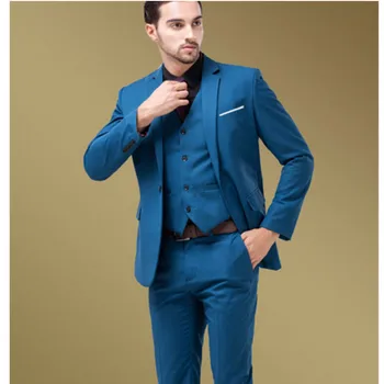 Самые продаваемые синие мужские костюмы на одной пуговице для свадьбы, 3 предмета, сшитые на заказ Мужские костюмы Terno Masculino, деловые офисные костюмы