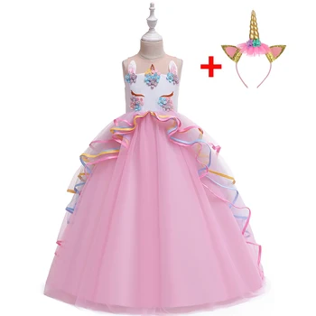 Новогоднее Радужное платье для косплея для девочек, Элегантная Цветочная Кружевная Длинная Пачка, Вечернее Бальное платье Принцессы, Детские платья