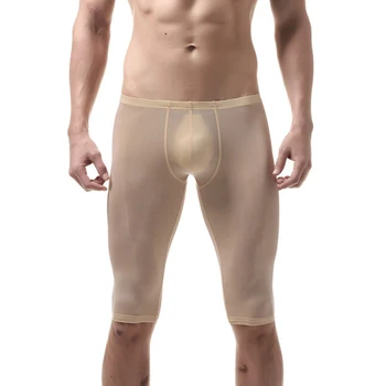 Сексуальное нижнее белье Мужские трусы-боксеры Hombre Прозрачные трусики из ледяного шелка Мужские Дышащие Трусы-мешочки для средней длины ног