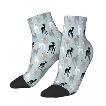 Итальянский Современный узор середины века Geryhound Greyhounds, носки до щиколотки для собак, мужские и женские зимние чулки в стиле хип-хоп
