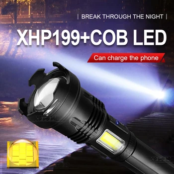 Новейший Мощный Тактический Фонарик 18650 XHP199 Torch Light XHP160 High Power Led Flash Light Перезаряжаемый Светодиодный Фонарь С COB