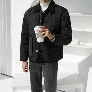 Новинка зимы 2022 Мужская утолщенная рабочая одежда хлопчатобумажная куртка в клетку Трендовая Корейская Свободная хлопчатобумажная куртка