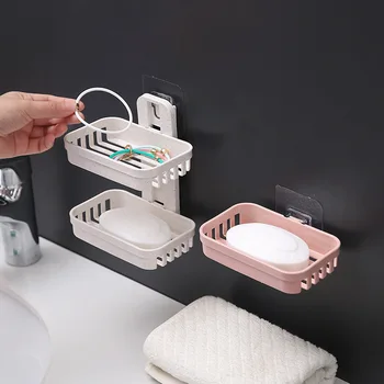Мыльница без отверстий для слива мыла из ванной комнаты креативная настенная подставка для мыла полки для ванной комнаты присоска двойная мыльница для ванной комнаты