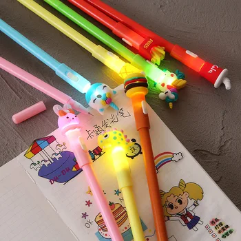 4шт Мультяшная светящаяся ручка с изображением динозавра, единорога, Кролика, гелевые ручки 0,5 мм, черные Школьные канцелярские принадлежности, подарок для детей 4