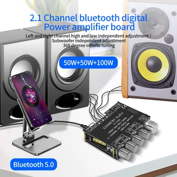 Плата Усилителя Bluetooth HiFi Стерео 2X50 Вт + 100 Вт Модуль Усилителя Мощности Звука с Управлением Басами и Высокими Частотами для Колонок Домашнего Магазина 0