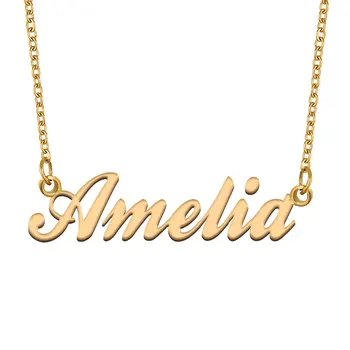 Ожерелье с именем Амелии для женщин, ювелирные изделия из нержавеющей стали, позолоченная табличка с именем, цепочка, подвеска, подарок подруги для женщин