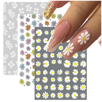 Цветы для нейл-арта, Простая Белая маргаритка, Весна-лето, Маленькие цветы, Дизайн, Клейкая Задняя сторона, Наклейки для ногтей, Украшения для ногтей 0