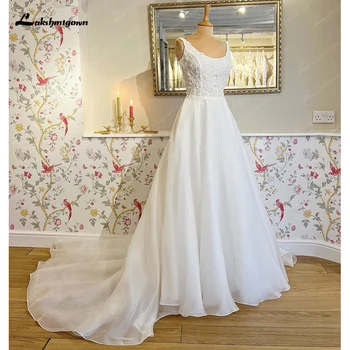 Свадебное платье Lakshmigown в стиле бохо с круглым вырезом, длина до пола, без спинки, Vestido De Novia для женщин, сшитое на заказ