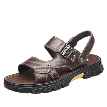 Сандалии мужские летние новые нескользящие дышащие износостойкие пляжные туфли из натуральной кожи, сандалии из воловьей кожи D180