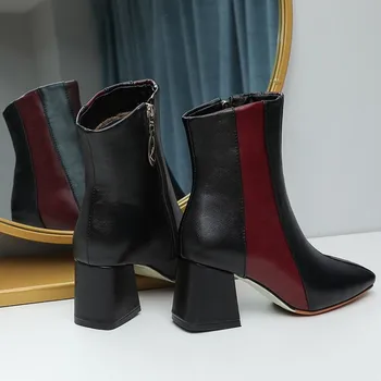 Осенне-зимние новые женские ботинки на толстом каблуке с квадратным носком, модные короткие ботинки для вечеринок, большие размеры 34-48, высота 7 см 3