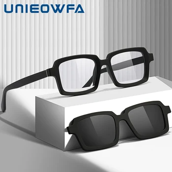 Поляризованные очки с магнитной клипсой в оправе для мужчин, Ретро Оптическая Оправа для очков по рецепту, Мужские очки для близорукости TR90 Rectangle Eyewear