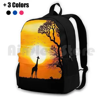Жираф и солнце В Африке, Походный рюкзак, спортивная сумка для верховой езды, скалолазания, Сафари, Закат, Солнце, Ночь, Силуэт животного-жирафа 0