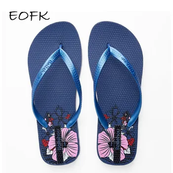 EOFK/ Новые женские вьетнамки, тапочки с принтом, Пляжная Прохладная летняя обувь, обувь для душа у бассейна, нескользящая снаружи, Индивидуальность, женская обувь