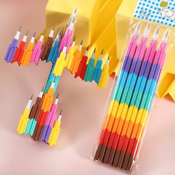 4шт Карандаш без скобы Строительный блок Rainbow Bullet Pen Ученическая ручка для письма в детском саду Подарок для детей 0