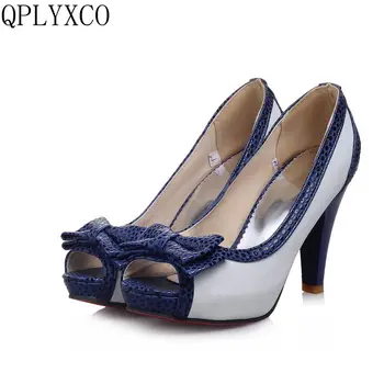 QPLYXCO/ Новые милые женские туфли-лодочки больших размеров 32-45, женские туфли-лодочки на очень высоком каблуке (11 см), вечерние свадебные туфли zapatos mujer C60 0