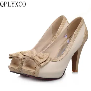 QPLYXCO/ Новые милые женские туфли-лодочки больших размеров 32-45, женские туфли-лодочки на очень высоком каблуке (11 см), вечерние свадебные туфли zapatos mujer C60 1