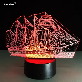 Парусная лодка Корабль 3D свет 7 цветов Изменение иллюзии Лампа для украшения домашнего кафе ночник USB светодиодная настольная лампа Прямая поставка