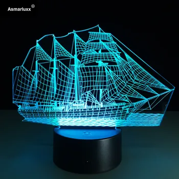 Парусная лодка Корабль 3D свет 7 цветов Изменение иллюзии Лампа для украшения домашнего кафе ночник USB светодиодная настольная лампа Прямая поставка 3