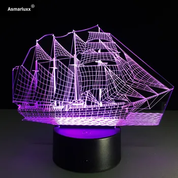 Парусная лодка Корабль 3D свет 7 цветов Изменение иллюзии Лампа для украшения домашнего кафе ночник USB светодиодная настольная лампа Прямая поставка 4