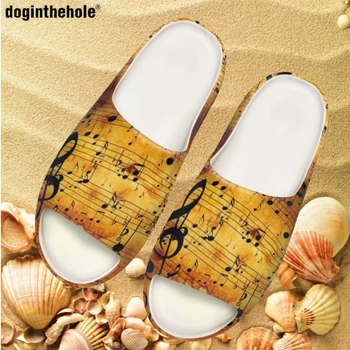 Женские тапочки с нотным принтом Doginthehole, мужские домашние нескользящие тапочки для ванной, уличные пляжные сандалии, водная обувь
