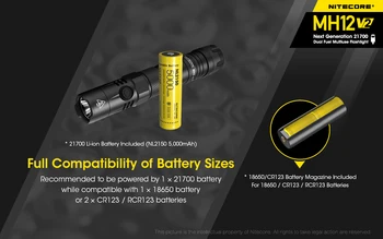 Тактический фонарик NITECORE MH12 v2 1200 люмен USB-C аккумуляторная батарея емкостью 5000 мАч для кемпинга на открытом воздухе 1