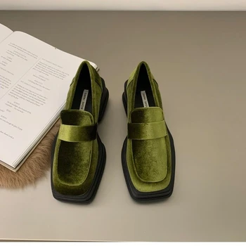 Повседневная Женская обувь из замши на массивной платформе; Коллекция 2022 года; Сезон Зима-осень; Лоферы С Квадратным носком; Дизайнерская обувь; Модное платье в стиле Панк; Mujer Zapatillas