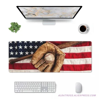 Винтажный Игровой коврик для мыши с американским флагом Бейсбольной Лиги, Резиновый Коврик для мыши с прошитыми краями 31,5 